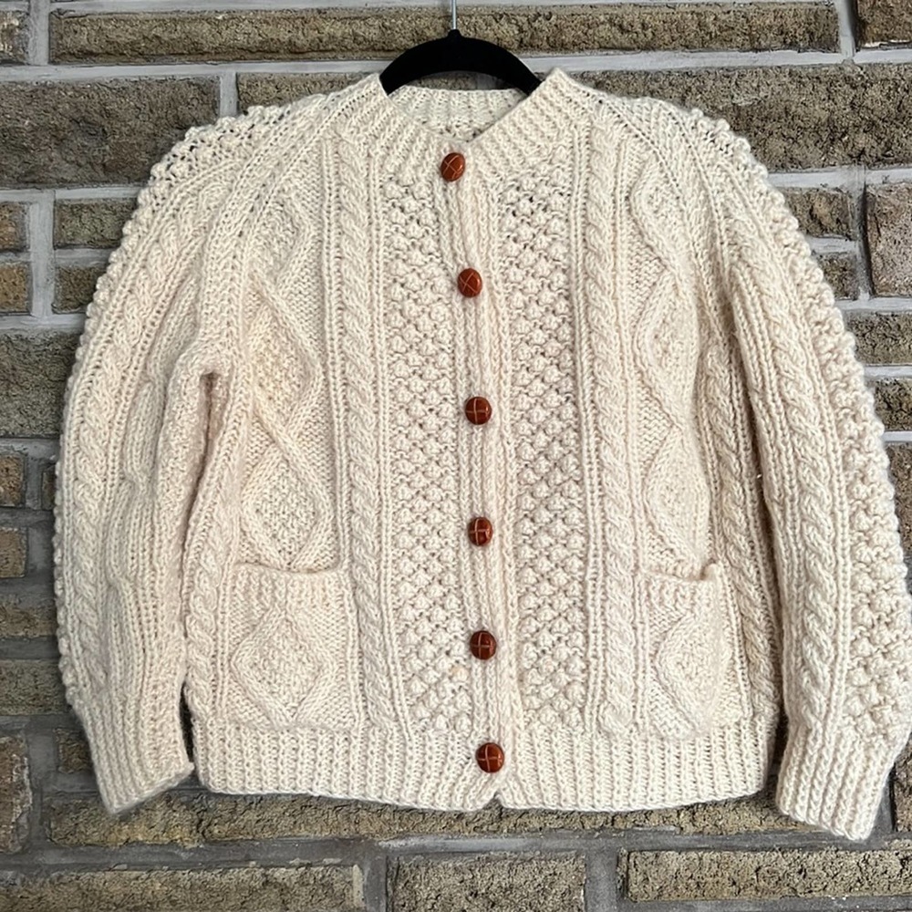Vintage John Molloy Child Kids Irish Knit Donegal Sweater Leather Buttons